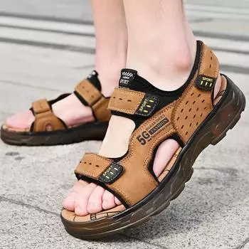 2024 Men Sandals Leather Men Summer Shoes Man Casual Comfortable Barefoot Sandals Men Pentoufle Homme Summer Sandals Men 38 чёрный