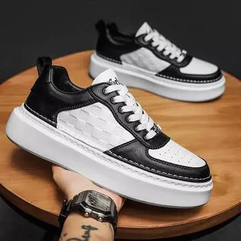2024 Мужские кроссовки Повседневная мода Кожаные дышащие туфли с увеличенной внутренней платформой Уличные трендовые крутые спортивные туфли Board Shoes 39