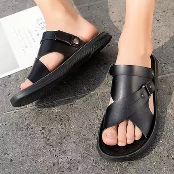 2024 Men Soft Slippers Sandals Shoes Flip Flops New Summer Fashion Breathable Comfortable Non-slip Home Slides Casual Male Flat 38 чёрный