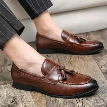 2024 Mens Shoes Classic Tassel Loafers Bottom Leather Gentleman Fashion Slip-on Shoes Business Driving Shoes Handmade Versatile 38 чёрный