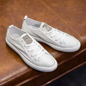 2024 Мужские кроссовки из натуральной кожи для отдыха на природе Мужская повседневная обувь ручной работы Брендовая обувь высокого качества Оранжевые мягкие балетки 38 белый