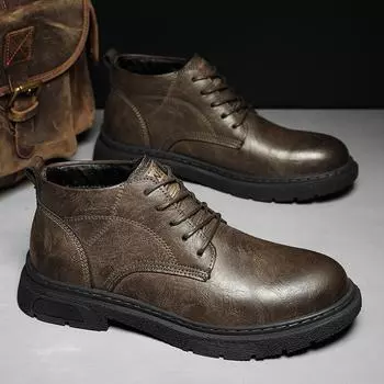 2024 Mens Sneakers Leather Men Fashion Casual Shoes Luxury Brand Male Comfortable Ankle Boots All-match for Men Motorcycle Boots 38 коричневый