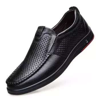 2024 Mens Summer Loafers Genuine Leather Soft Man Casual Slip-on Cutout Footwear Tenis Masculino Shoes for Men Zapatos Sneaker 38 чёрный