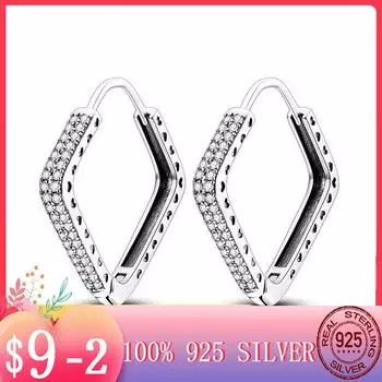 2024 мерцающие роскошные квадратные ромбовидные серьги-кольца с цирконами для женщин и девушек, женские серебряные модные корейские ювелирные изделия, новые