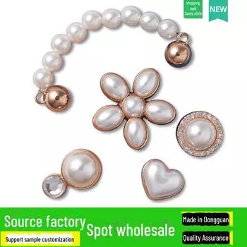 2024 Metal Pearl Chain Shoe Buckle Flower Accessory