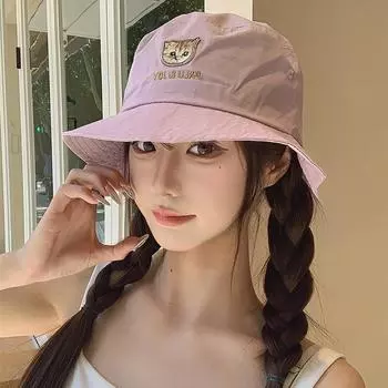 2024 милая шляпа-ведро с рисунком кота женская весна-лето тонкая солнцезащитная шляпа от солнца универсальная шляпа для бассейна M56-58cm розовый