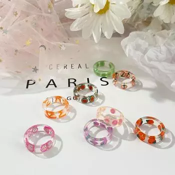 2024 милое кольцо из смолы с виноградом, арбузом и клубникой, летнее милое крутое кольцо с лимоном и фруктами для девочек, женщин и мужчин