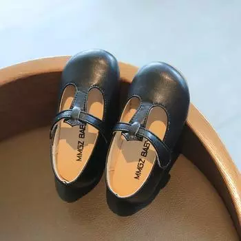 2024 Милые черные школьные туфли для девочек, осенние новые детские модные простые туфли на плоской подошве из искусственной кожи для мальчиков на липучке, черные 21 чёрный