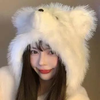 2024 милый плюшевый медведь, теплая и флисовая защитная шапка Lei Feng, детская зимняя уличная холодная и ветрозащитная сумка-шапка M56-58cm