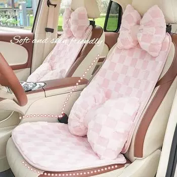 2024 Minimalist Grid Car Car Seat Cushion Soft Plush Anti Slip Four Seasons Seat Cover Protector Dustproof Interior Accessories