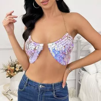 2024 мода новые постепенные изменения блестки сексуальный бюстгальтер боди-цепочка горячая спинка шея слинг one size fits all оранжевый