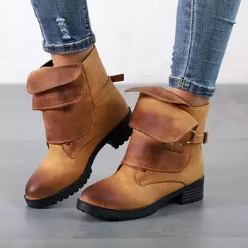 2024 мода рыцарские сапоги осень-зима низкие каблуки женские туфли женская мода 887 сапоги панк PU женские сапоги 559 4 чёрный