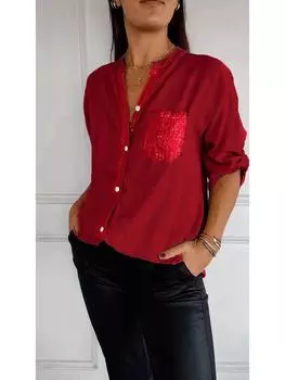2024 Мода с пайетками через границу Женская приталенная рубашка 2XL красный