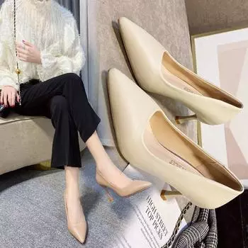 2024 мода весна и осень новые девушки хорошо с сексуальными одинарными туфлями с неглубоким ртом дамы высокие каблуки 34