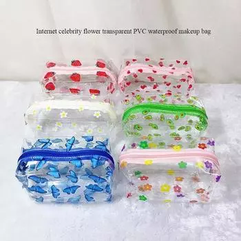 2024 Модная цветочная прозрачная водонепроницаемая косметичка из ПВХ, портативная, большая вместимость, дорожная косметичка для девочек cs014 авокадо