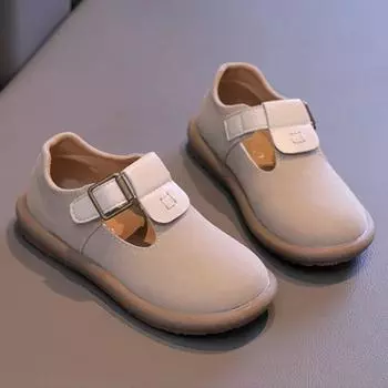 2024 модная детская кожаная обувь, детская повседневная обувь с мягкой подошвой, весенне-осенняя универсальная обувь для маленьких девочек, одна обувь с крючками и петлями 26 бежевый