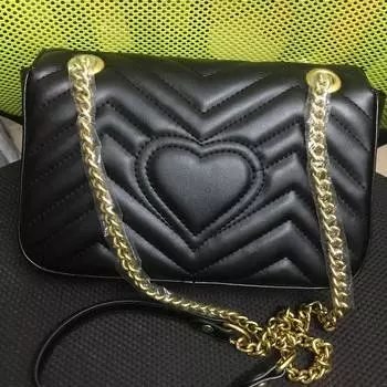 2024 модная дизайнерская сумка на плечо, роскошные брендовые цепочки, женские сумки через плечо, кошельки, стеганая маленькая сумочка в форме сердца L 26cm чёрный