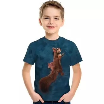 2024 модная футболка с принтом животных 3D, футболка для детей, одежда для мальчиков, повседневная детская одежда с коротким рукавом в стиле аниме 160