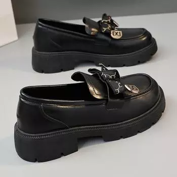 2024 модная маленькая кожаная обувь Lefou, однотонная летняя повседневная женская обувь с удлиняющей подошвой для кампуса 35