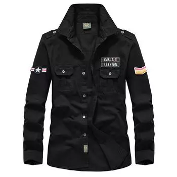 2024 модная мужская осенняя повседневная рубашка-карго в стиле милитари с тонкими пуговицами и длинным рукавом, классическая рубашка, топ, блузка, M-6XL M хаки