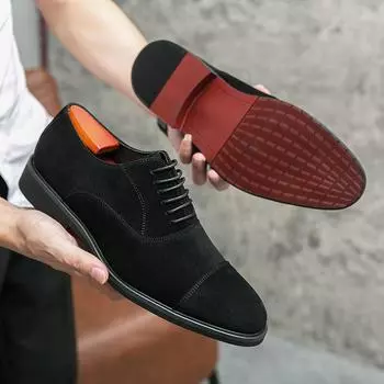 2024 Модная мужская повседневная обувь, новые весенние туфли на плоской подошве со шнуровкой, мужские замшевые оксфорды, кожаные туфли для мужчин, дышащие, удобные, размер 38-46 38 коричневый