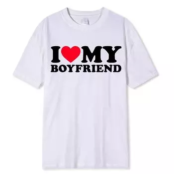 2024 модная новинка лета I Love My Boyfriend женская футболка повседневная хлопковая чистая одежда новая горячая распродажа с принтом 01336 S чёрный