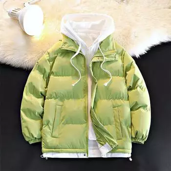 2024 модная одежда с хлопковой подкладкой мужская зимняя с капюшоном модная хлопковая подкладка новая модная брендовая пара свободное пальто поддельная двухкомпонентная куртка с хлопковой подкладкой M [80-100] catties чёрный