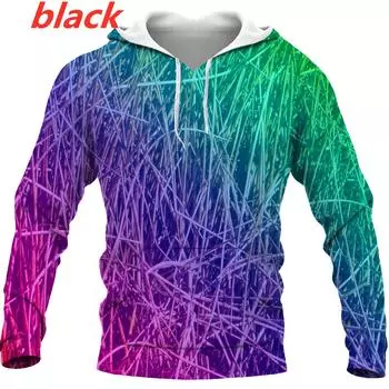 2024 Модная охотничья камуфляжная толстовка с капюшоном с радужными листьями и сорняками, камуфляжный узор с 3D-принтом, повседневный свитер с длинным рукавом L