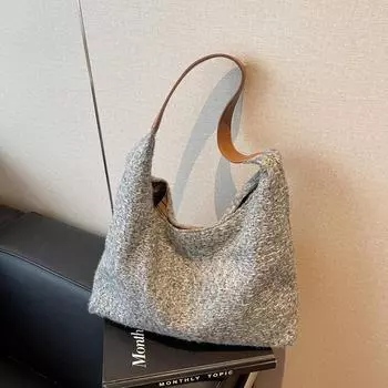 2024 Модная плюшевая сумка на плечо с леопардовым принтом для женщин - Повседневная большая вместительная сумка через подмышку 38*11*31 серый