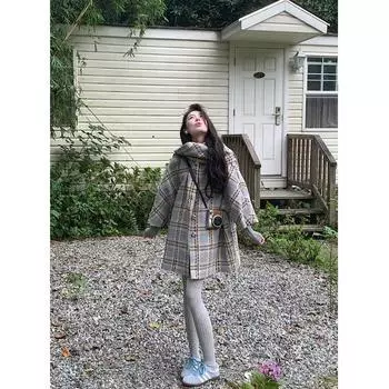 2024 Модная повседневная куртка в клетку с длинным рукавом Gentle Wind Atmosphere для женщин на осень и зиму, свободная и облегающая, средняя и длинная One size