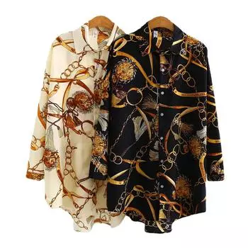 2024 Модная шифоновая рубашка средней длины с длинным рукавом, женский повседневный топ M чёрный