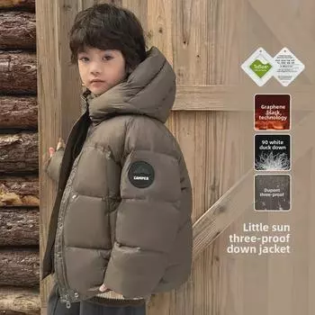 2024 Модная толстая куртка-пуховик для мальчиков с капюшоном - зимнее пальто в корейском стиле 140cm (103g)