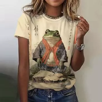 2024 Модная женская футболка с рисунком из мультфильмов, удобная, свободная, повседневная, с круглым вырезом и коротким рукавом S