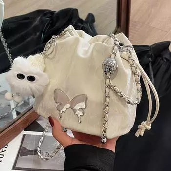 2024 Модная женская летняя сумка-мессенджер с бабочкой и стильной цепочкой gift pendant серебряный