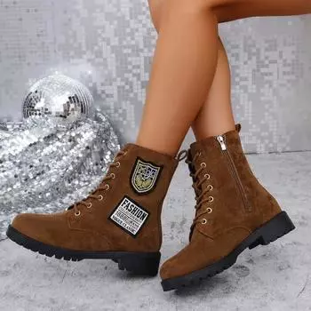 2024 Модная женская обувь Ботильоны женские Ботильоны Горячая Распродажа Современные ботинки на шнуровке спереди Женские новые большие размеры Твердые ботильоны Zapatos 36 чёрный