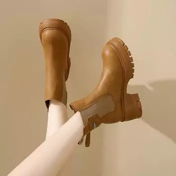 2024 Модная женская обувь Ботильоны женские классические современные ботинки женские застежка-молния круглый носок средний каблук слипоны женские туфли Zapatos 35 чёрный