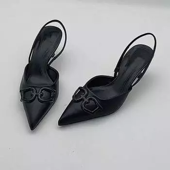 2024 модная женская обувь на громком каблуке, модные универсальные пикантные женские сандалии на высоком каблуке с острым носком 35 чёрный