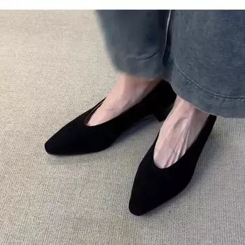 2024 Модная женская обувь на низком каблуке для женщин с высоким каблуком, горячая распродажа, квадратный носок, офис и карьера, новые однотонные каблуки для женщин, Zapatos Mujer 35 чёрный