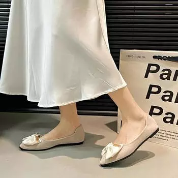 2024 Модная женская обувь на плоской подошве для женщин, горячая распродажа, повседневные туфли на плоской подошве с бабочкой, новые однотонные туфли на плоской подошве с низким каблуком, Zapatos Mujer 35 бежевый