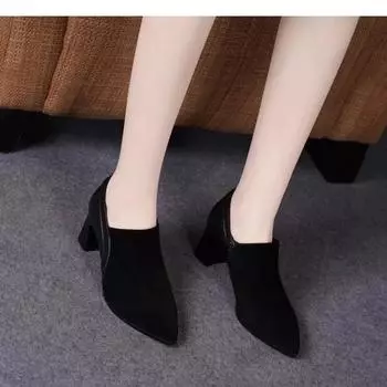 2024 Модная женская обувь с боковой молнией, женские туфли на высоком каблуке, горячая распродажа, офисные и карьерные туфли-лодочки, женские туфли с острым носком и толстым каблуком 35