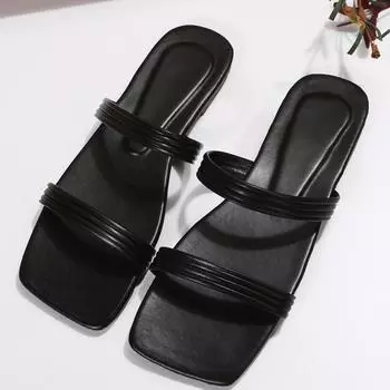 2024 Модная женская обувь Сандалии-шлепанцы Женские тапочки Летние повседневные тапочки Женские однотонные узкие туфли с мягкой подошвой для женщин 35 чёрный