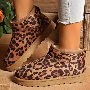 2024 Модная женская обувь Слипоны женские Ботинки Горячая Распродажа Леопардовый принт Повседневные ботинки Женские зимние сапоги Plus Velvet Snow Boots Zapatos 36 жёлтый