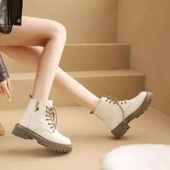 2024 Модная женская обувь Женские ботинки с перекрестной шнуровкой Горячая распродажа Круглый носок Современные ботинки Женские новые большие размеры Твердые ботильоны 35 бежевый