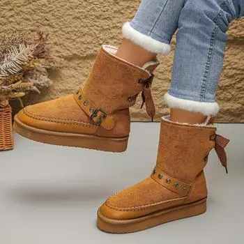 2024 Модная женская обувь Женские ботинки со шнуровкой сзади Модные повседневные ботинки с пряжкой на ремне Женские новые теплые зимние ботинки больших размеров 36 бежевый