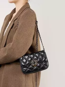 2024 Модная женская ретро-сумка-мессенджер небольшого размера с цепочкой из бриллиантов чёрный