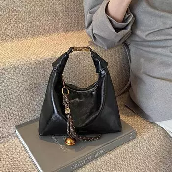 2024 Модная женская сумка через плечо из мягкой кожи в стиле ретро - осенняя мода для переноски и через плечо with pendant коричневый