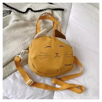 2024 модная женская сумка-мессенджер, нейлоновая сумка с принтом кота, вместительная универсальная портативная диагональная сумка 24*20*5 чёрный