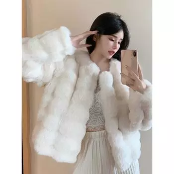 2024 модное пальто из искусственной кроличьей шерсти, женское зимнее теплое роскошное меховое пальто больших размеров, верхняя одежда, женский жилет, пальто бежевого цвета S чёрный