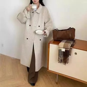 2024 модное универсальное пальто высокого класса с утолщенным ленивым двусторонним кашемировым шерстяным пальто женское средней и длинной длины S