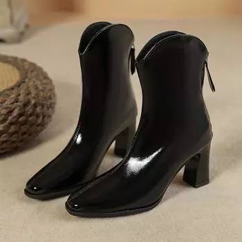 2024 Модные бежевые короткие сапоги на высоком каблуке для женщин, осень и зима, женские сапоги с острым носком, женские сапоги на высоком каблуке, женские сапоги до середины икры 35 чёрный